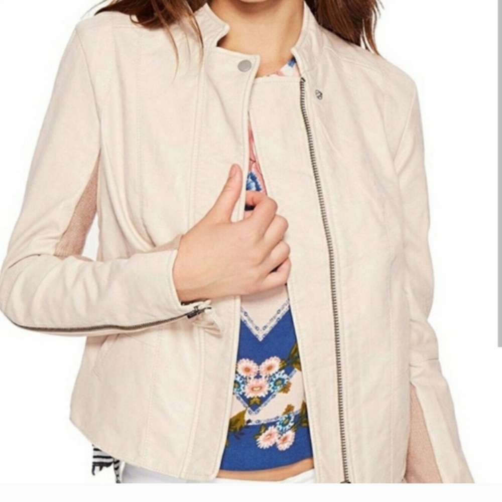 Free people women's vegan leather light pink bomber jacket size 6